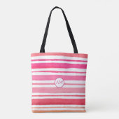 Tote Bag Monogramme à rayure rose d'été personnalisé (Dos)