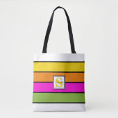 Tote Bag Monogramme à rayures arc-en-ciel colorées (Devant)
