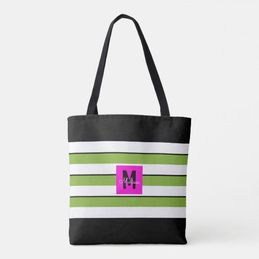 Tote Bag Monogramme à rayures modernes (Dos)