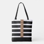 Tote Bag Monogramme à rayures noir et blanc classique Fourr (Dos)