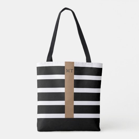 Tote Bag Monogramme à rayures noir et blanc classique Fourr (Dos)