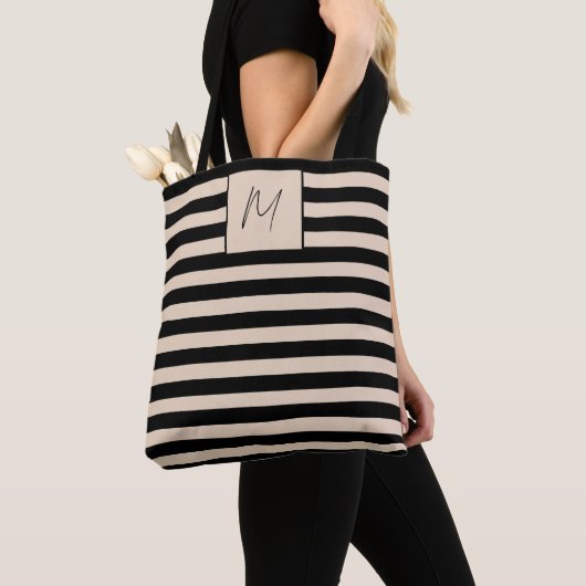 Tote Bag Monogramme à rayures simple moderne (De près)