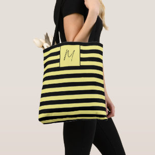Tote Bag Monogramme à rayures simple moderne