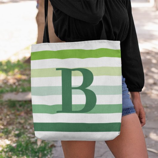 Tote Bag Monogramme à rayures vertes tendance