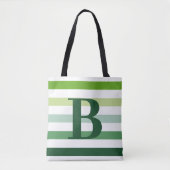 Tote Bag Monogramme à rayures vertes tendance (Devant)