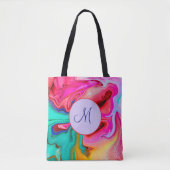 Tote Bag Monogramme Abstrait d'aquarelle bleu moderne rose (Devant)