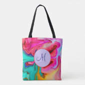 Tote Bag Monogramme Abstrait d'aquarelle bleu moderne rose (Dos)