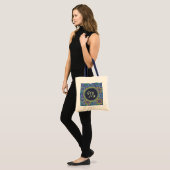 Tote Bag Monogramme Abstrait Funky Blue Floral (Devant (modèle))