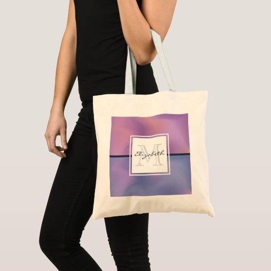 Tote Bag Monogramme Abstrait moderne violet et rose (Devant (produit))