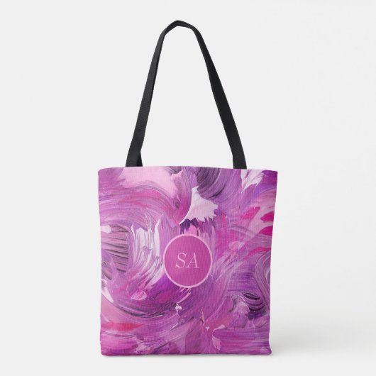 Tote Bag Monogramme Abstrait Pinceau d'art rose violet (Dos)