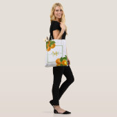 Tote Bag Monogramme agrumes oranges aquarelle bois rustique (Sur le modèle)