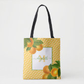 Tote Bag Monogramme agrumes oranges aquarelles points rusti (Devant)
