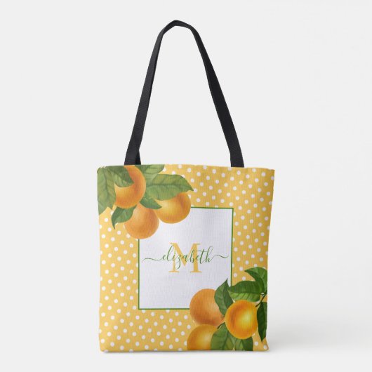 Tote Bag Monogramme agrumes oranges aquarelles points rusti (Dos)