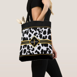 Tote Bag Monogramme Animal noir Imprimer Faux Or en blanc