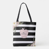 Tote Bag Monogramme Apple Nom Dusty Floral Noir & Blanc (Dos)