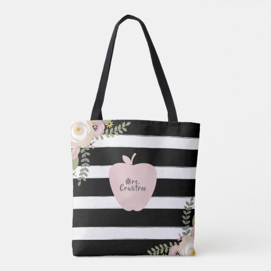 Tote Bag Monogramme Apple Nom Dusty Floral Noir & Blanc (Dos)