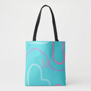 Tote Bag Monogramme Aqua Rose Violet Design moderne