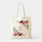 Tote Bag Monogramme Aquarelle Boho rose Bourgogne Rose Fleu (Dos)