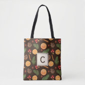 Tote Bag Monogramme Aquarelle Botanique d'hiver (Devant)