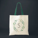 Tote Bag Monogramme Aquarelle Eucalyptus Vert<br><div class="desc">Ce sac fourre-tout est composé de feuilles d'eucalyptus vert menthe peints à la main et stylisés comme une couronne,  jumelés à une police fantaisiste,  et personnalisables avec votre initiale.</div>