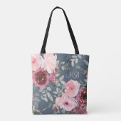 Tote Bag Monogramme Aquarelle rose Bourgogne moderne Floral (Dos)