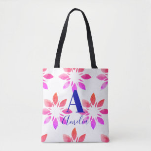 Tote Bag Monogramme Aquarelle rose chaud Rétro Floral