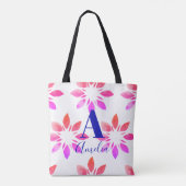 Tote Bag Monogramme Aquarelle rose chaud Rétro Floral (Dos)