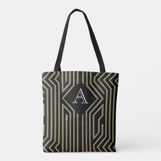 Tote Bag Monogramme Art Déco élégant en or noir (Dos)