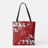 Tote Bag Monogramme asiatique Floral Rouge Blanc Cerisier F (Dos)