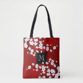 Tote Bag Monogramme asiatique Floral Rouge Blanc Cerisier F (Devant)