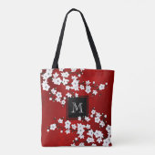 Tote Bag Monogramme asiatique Floral Rouge Blanc Cerisier F (Dos)