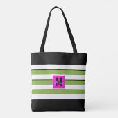 Tote Bag Monogramme aux rayures vertes modernes (Dos)