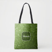 Tote Bag Monogramme avec des paillettes fausses vert clair (Devant)