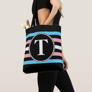 Tote Bag Monogramme Bandes Transgenre Nom Fierté Gay Noir