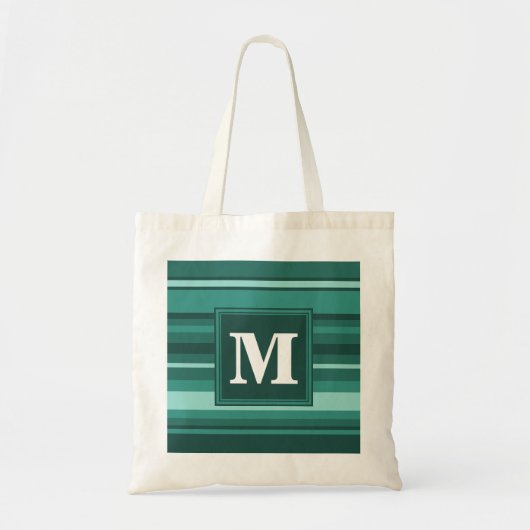 Tote Bag Monogramme bandes turquoises (Devant)
