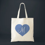 Tote Bag Monogramme Bébé Coeur Bleu<br><div class="desc">Ce sac en toile est muni d'un coeur bleu bébé avec un monogramme blanc initial au centre. Grand cadeau de demoiselle d'honneur.</div>