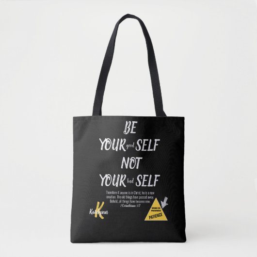 Tote Bag Monogramme Bible Verse Be Yourself 2 Co 5:17 Noir (Devant)