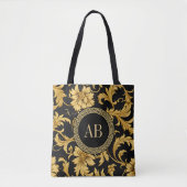 Tote Bag Monogramme Black Gold Classy Élégant Motif (Devant)