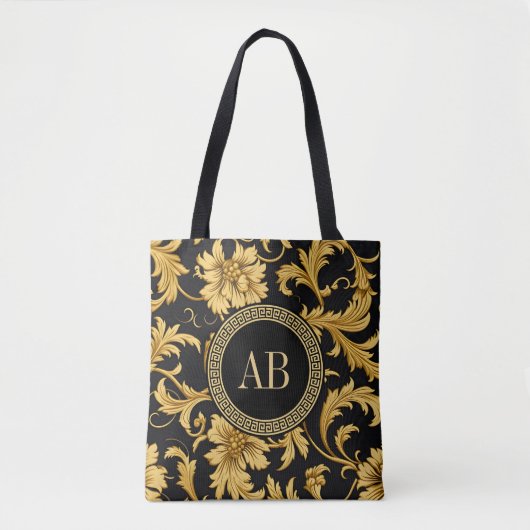 Tote Bag Monogramme Black Gold Classy Élégant Motif (Devant)