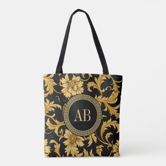 Tote Bag Monogramme Black Gold Classy Élégant Motif (Dos)