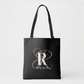 Tote Bag Monogramme Black Gold Nom de script élégant (Devant)