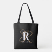 Tote Bag Monogramme Black Gold Nom de script élégant (Dos)
