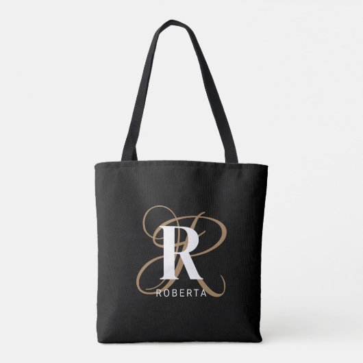 Tote Bag Monogramme Black Gold Nom de script élégant (Dos)