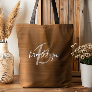 Tote Bag Monogramme blanc beige en métal brossé orange brûl