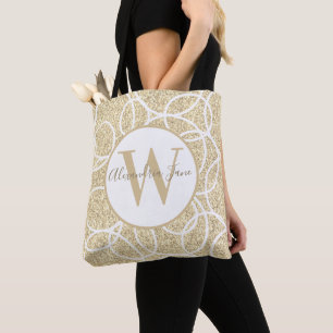 Tote Bag Monogramme Blanc Cercle Gold Parties scintillant A