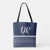 Tote Bag Monogramme Blanc Horizontal Stripes élégant bleu (Dos)