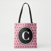 Tote Bag Monogramme blanc rose noir Pois (Devant)