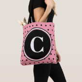 Tote Bag Monogramme blanc rose noir Pois (De près)