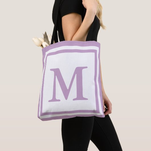 Tote Bag Monogramme blanc simple et Lilac (De près)