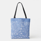 Tote Bag Monogramme bleu Ajouter Votre Nom Ocean Motif (Dos)